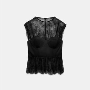 Zara Black Lace Cap Sleeve Blouse